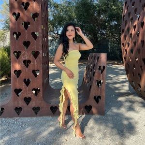 Ruffle trim split thigh tube dress